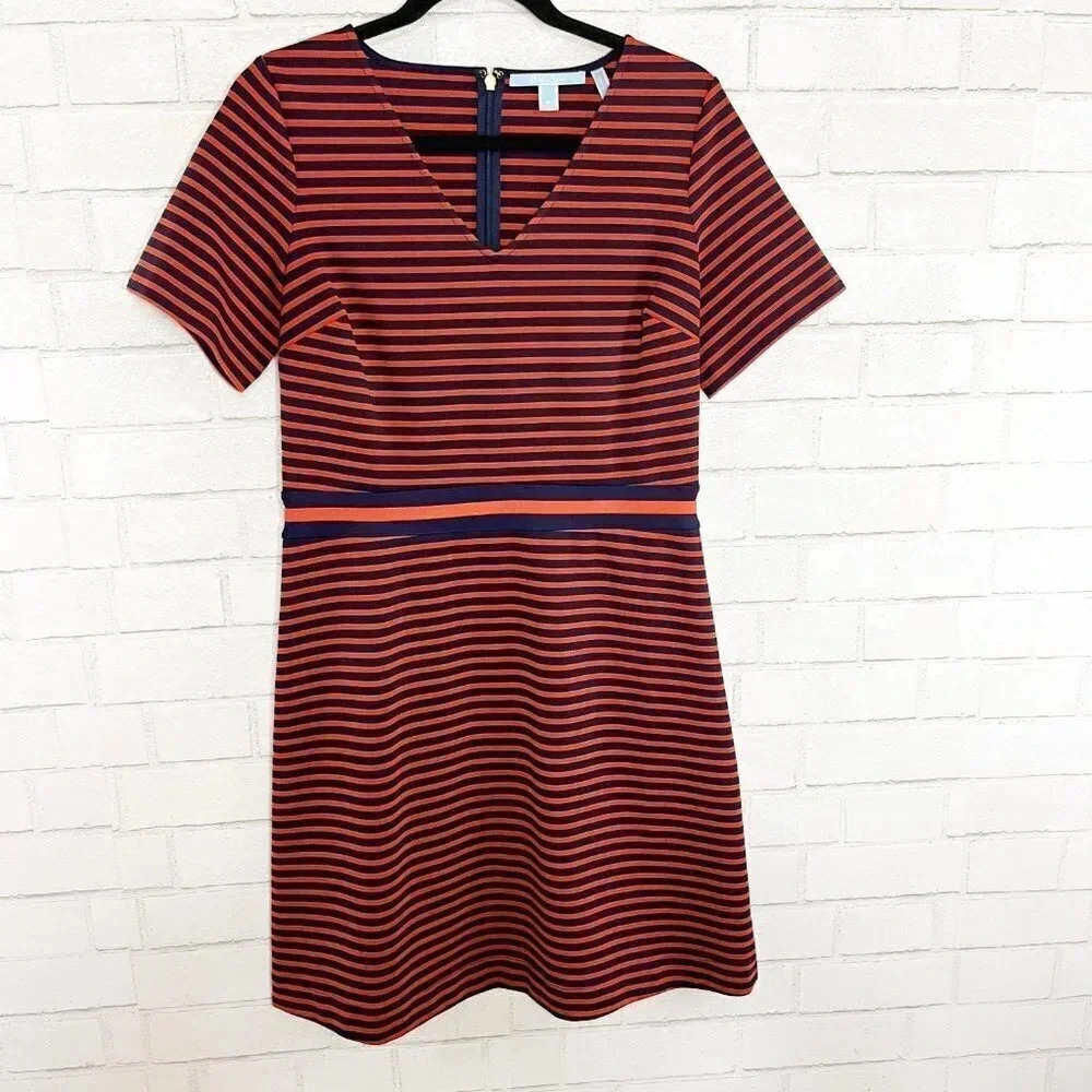 Draper James Red Blue & Orange A Line Short Sleeve Dress Women's Size Medium